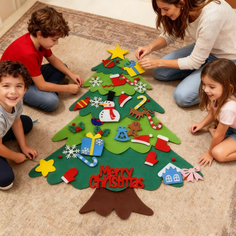 Montessori Felt Christmas Tree for Toddlers,+32 Ornaments Kids+ Xmas Decoration Party Supplies,Kids DIY Felt Craft Kit,Wall Hanging Christmas ,Home Door Window Decor,Christmas Toys for Toddlers,Family Party( Give Away 10Ft LED String)