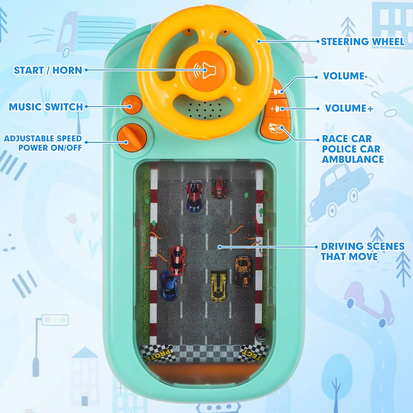 Musical Steering Wheel Toys for Boys 4-6 Toddler Simulated Driving Racing Car Game with Sound Interactive Educational Learning