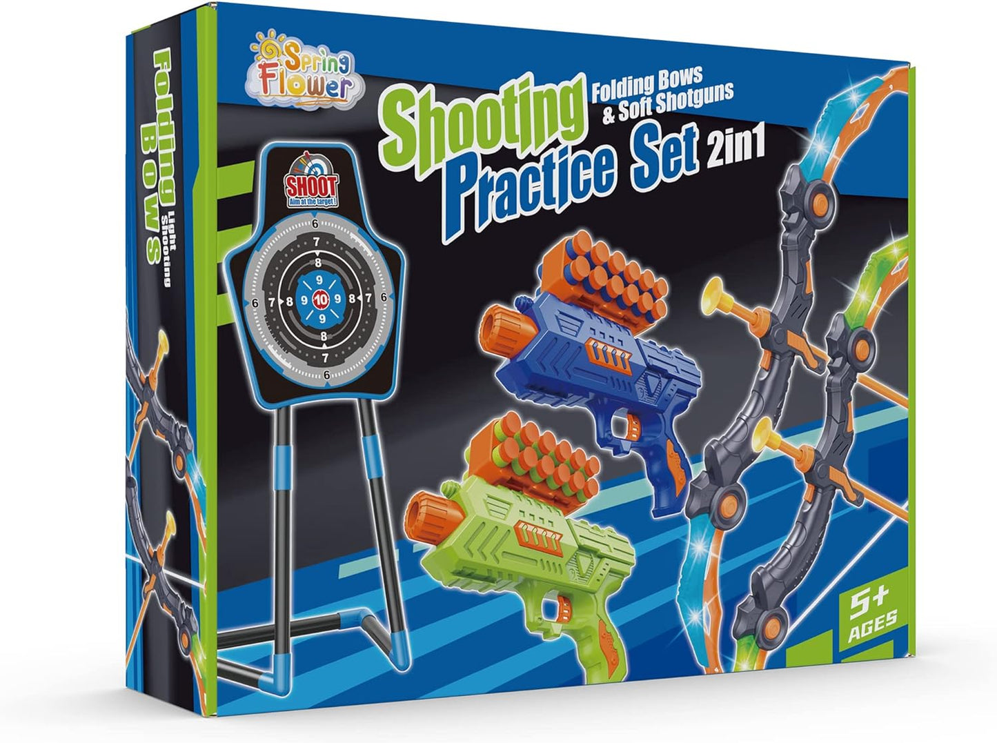 2 Bow and Arrow Sets with LED Light-Up,2 Foam Dart Guns for Kids 5 6 7 8 9 10+ Years Old, Archery Set with Standing Target for Boys & Girl, Ideal Gift