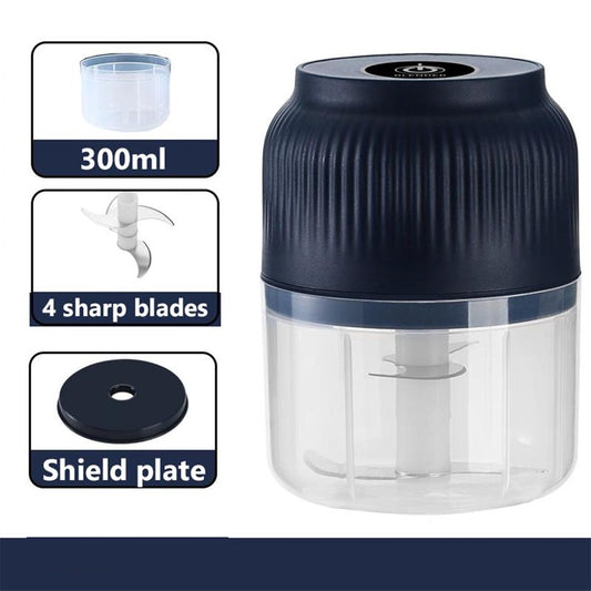 Electric Garlic Chopper, 4 Sharp Blades，Portable Veggie Chopper, 300ML Garlic Grinder Masher Onion Chopper, Blender to Vegetable, Cordless Food Processor for Ginger, Chili, Fruit, Meat, Spices, Beans, Etc
