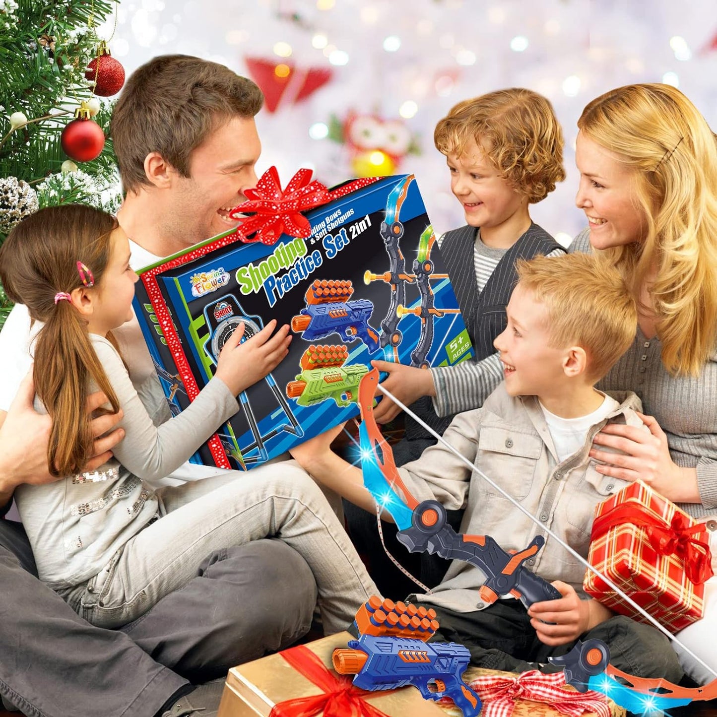 2 Bow and Arrow Sets with LED Light-Up,2 Foam Dart Guns for Kids 5 6 7 8 9 10+ Years Old, Archery Set with Standing Target for Boys & Girl, Ideal Gift