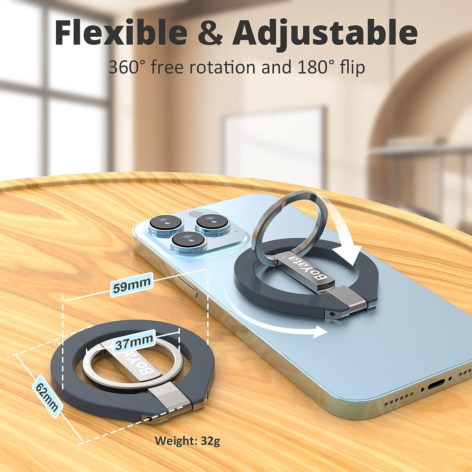 Magnetic Phone Ring Holder, 360° Rotating Phone Grip