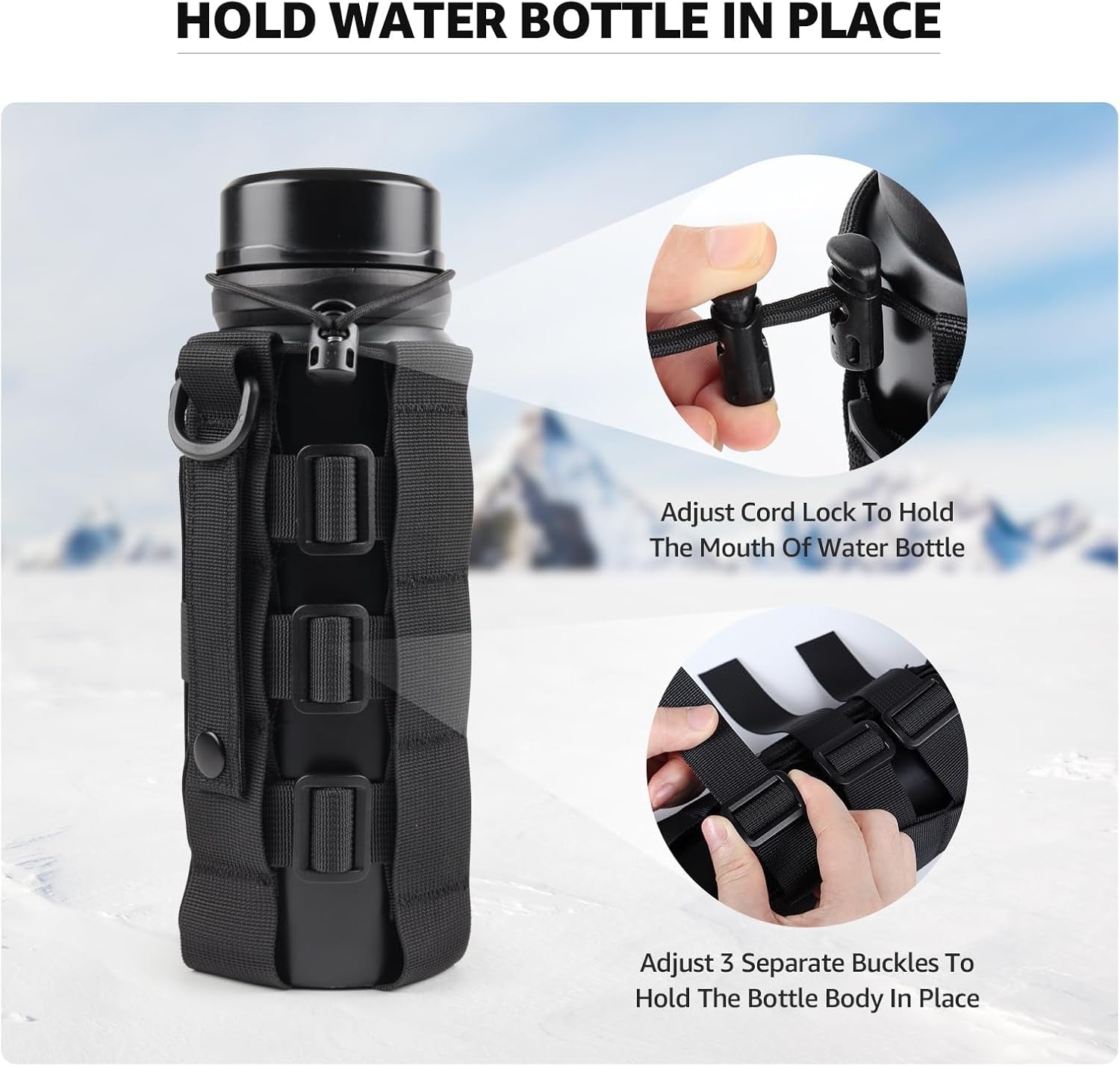 Water Bottle Holder for Backpack, Drawstring Adjustable Straps Pouches for 20, 32, 36, and 48 Oz Water Bottles