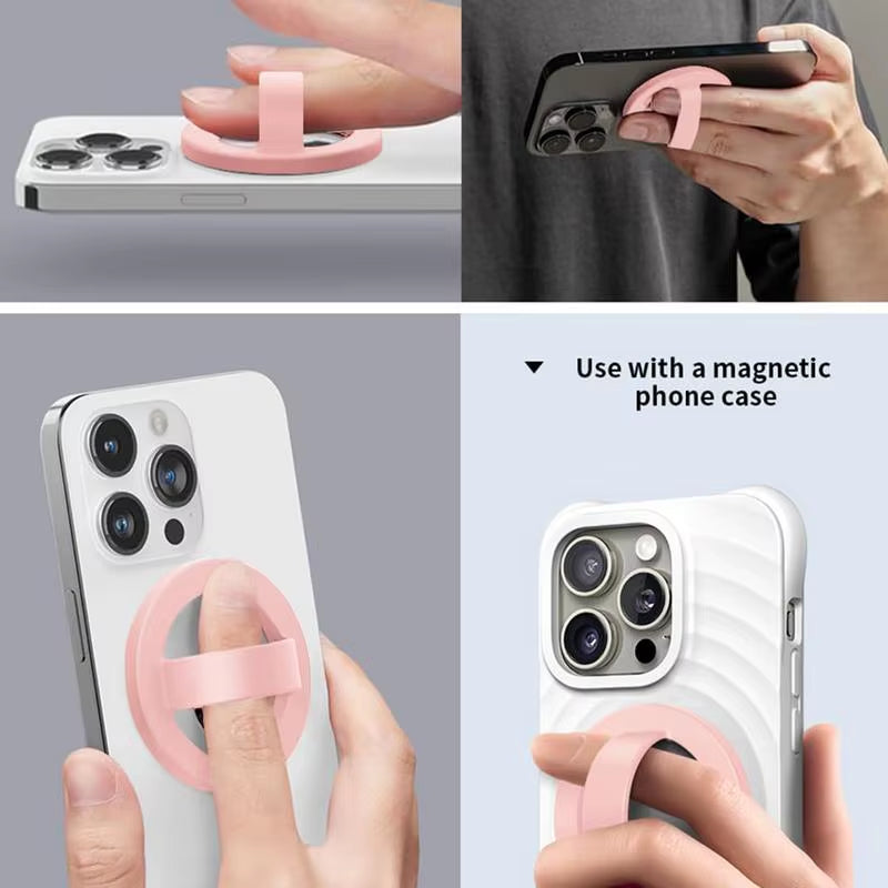 Ring Magnet for Phone Grip, Silicone Phone Mount with Finger Strap Magnetic Phone