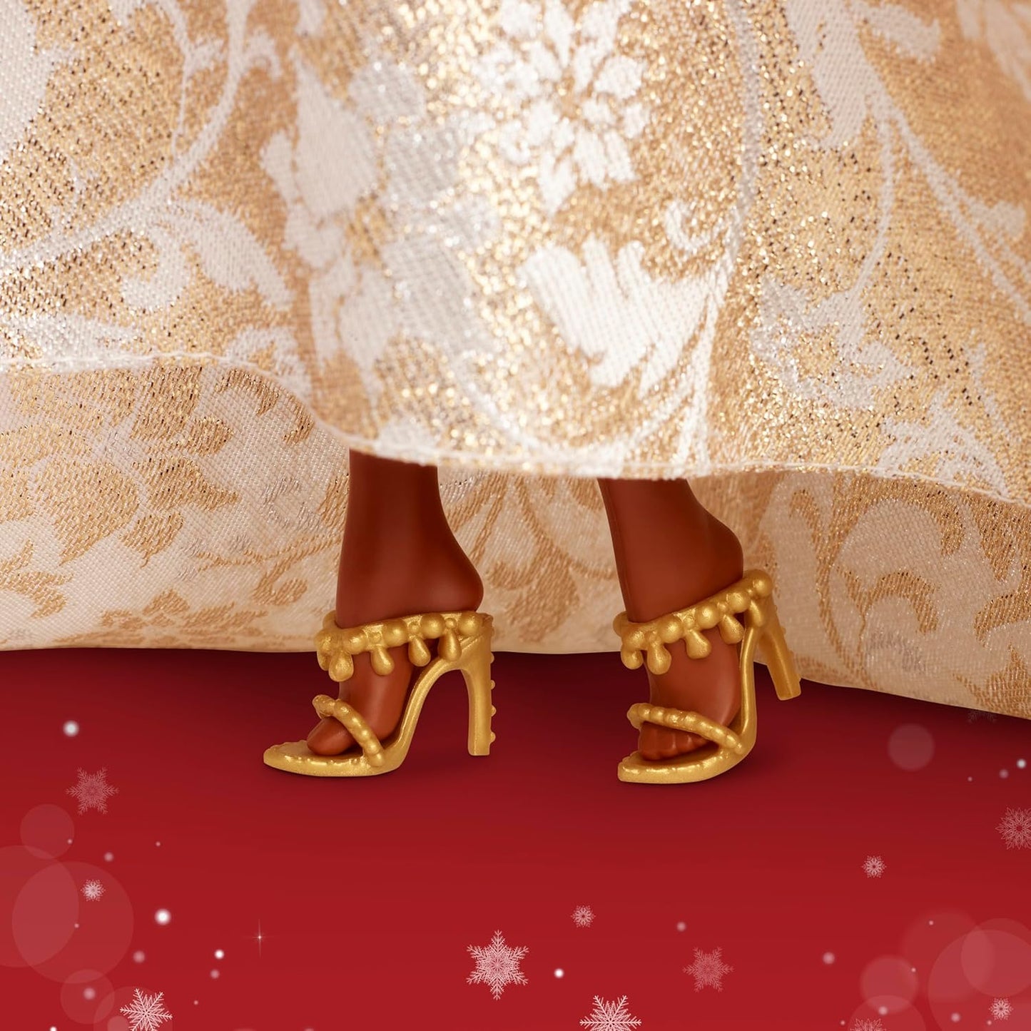 Signature 2025 Holiday Black Hair Fashion Doll Wearing Silver & Gold Gown, Seasonal Collector in Displayable Packaging & Stand