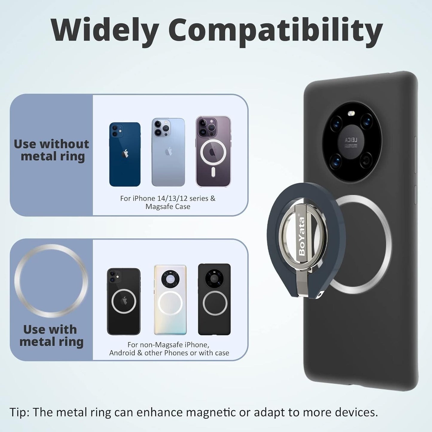 Magnetic Phone Ring Holder, 360° Rotating Phone Grip