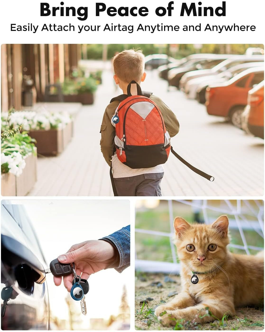 Airtag Holder for Apple - 4 Pack Air Tag Case [Fit Tightly Design] [Easy to Install] [Hold Securely] Waterproof TPU Protective Cover with Metal Keychain for Kids,Pet,Luggage,Backpack,Keys