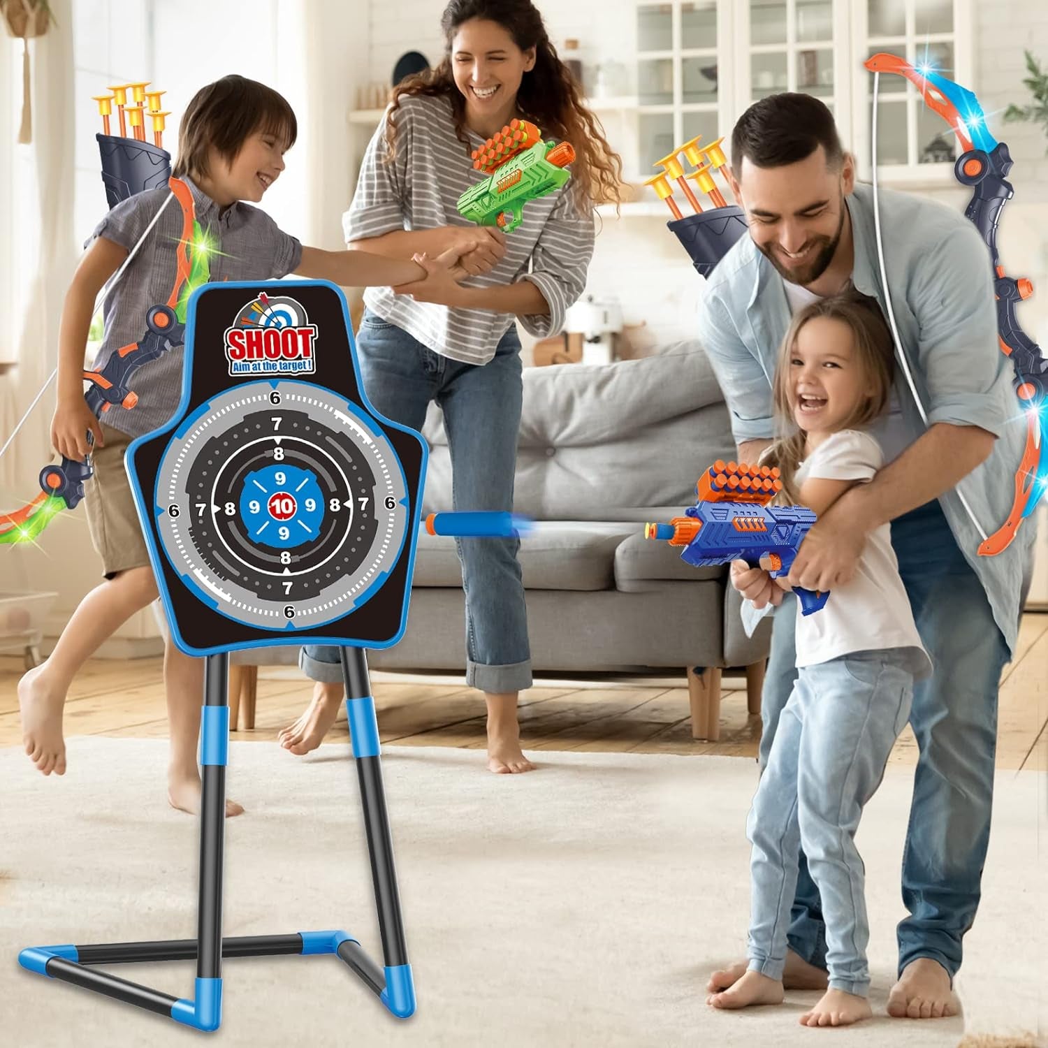 2 Bow and Arrow Sets with LED Light-Up,2 Foam Dart Guns for Kids 5 6 7 8 9 10+ Years Old, Archery Set with Standing Target for Boys & Girl, Ideal Gift