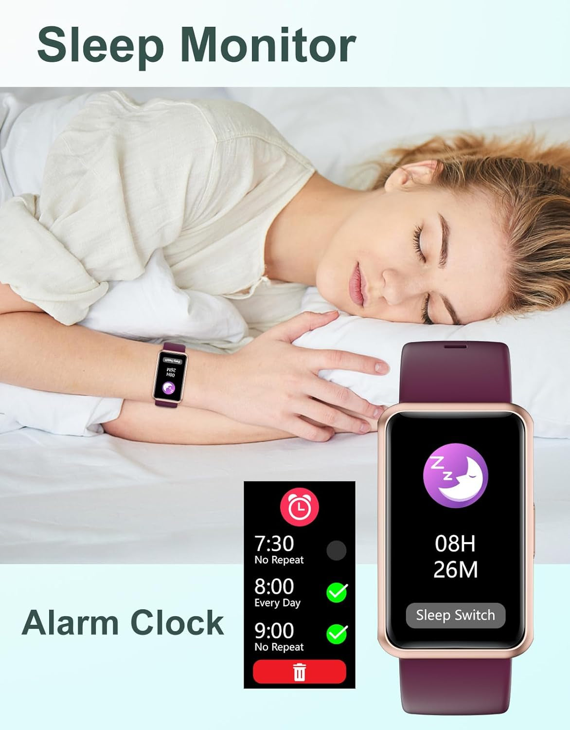 Fitness Watch, No phone needed, Waterproof with Full Touch Screen Steps Calories Counter Sleep Tracker Alarm Clocks (Purple)