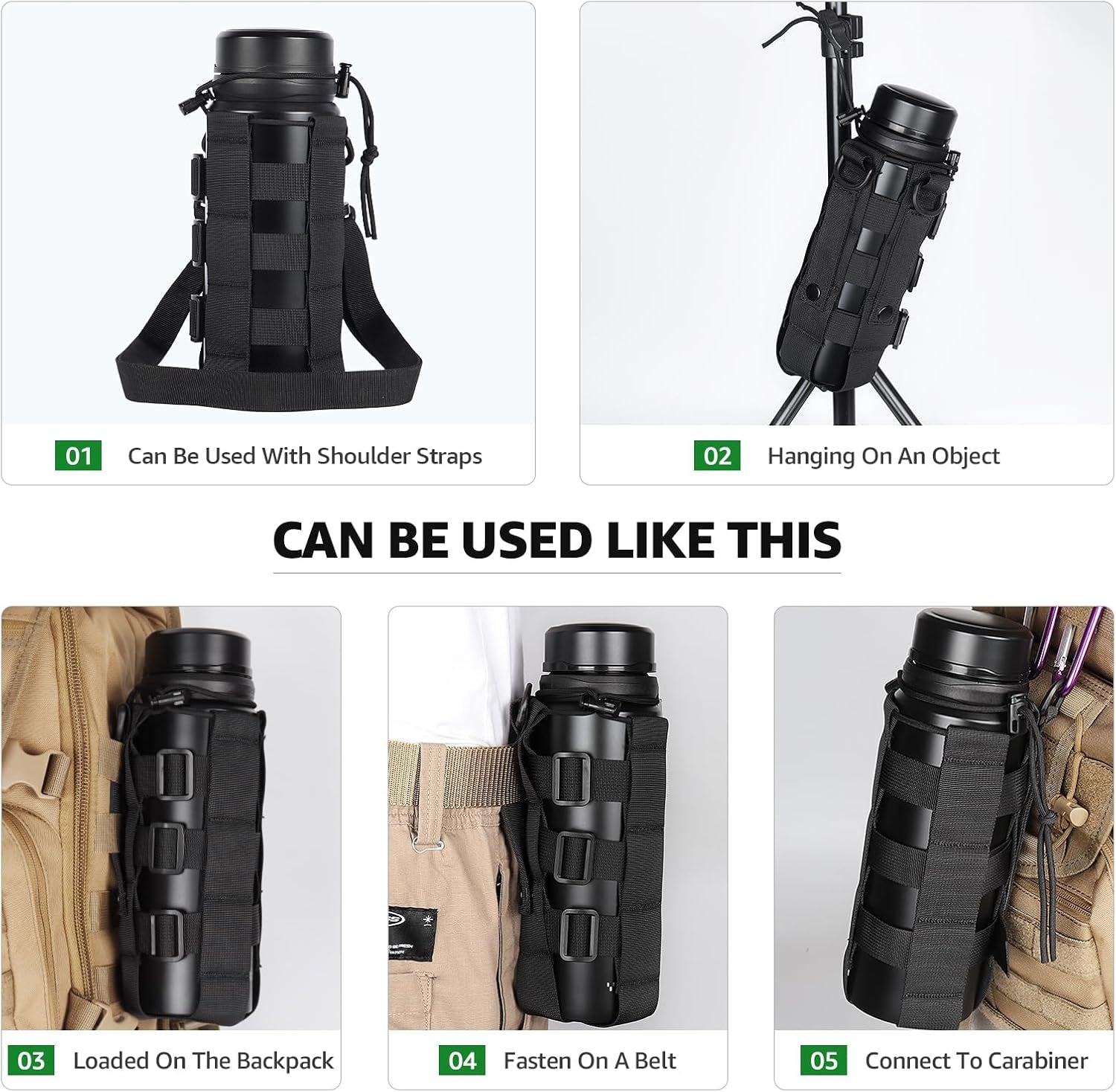 Water Bottle Holder for Backpack, Drawstring Adjustable Straps Pouches for 20, 32, 36, and 48 Oz Water Bottles