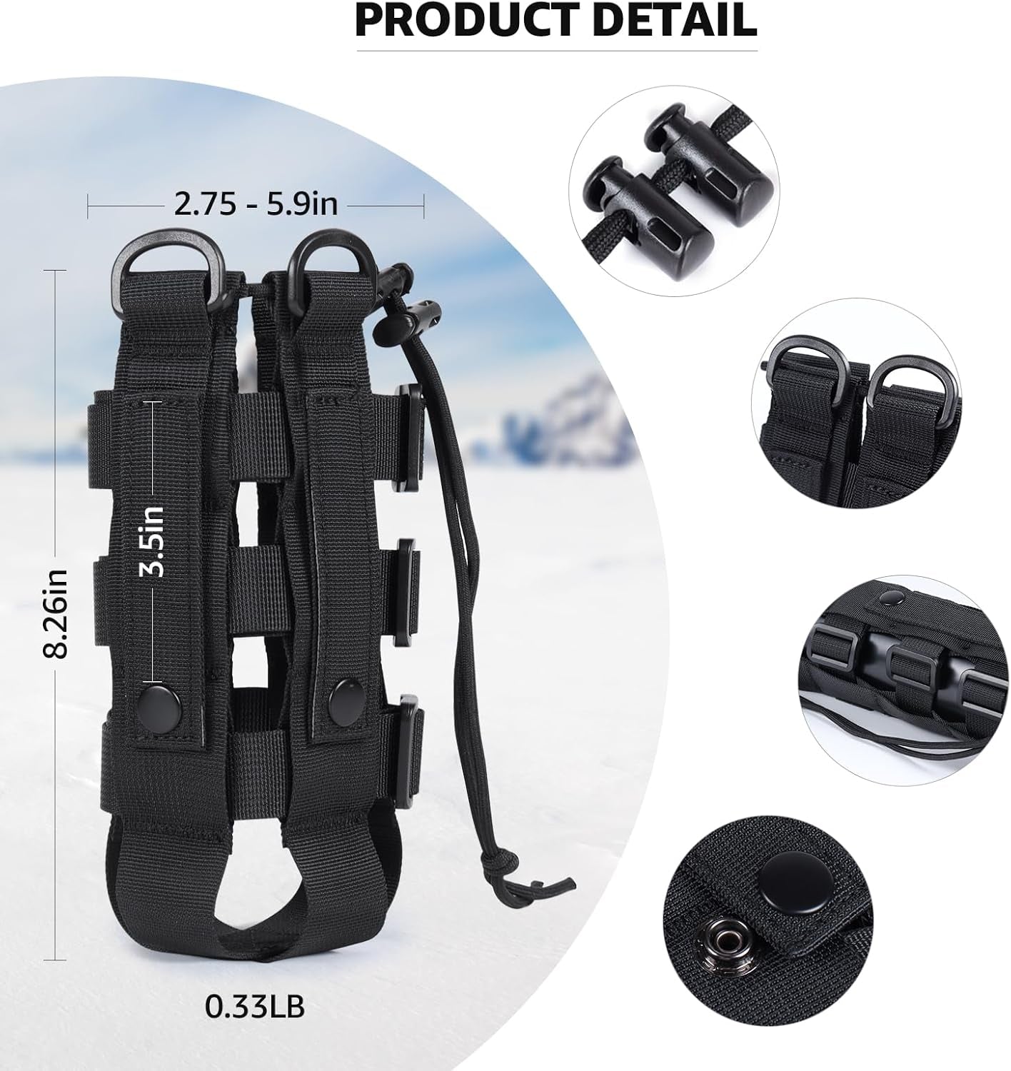 Water Bottle Holder for Backpack, Drawstring Adjustable Straps Pouches for 20, 32, 36, and 48 Oz Water Bottles