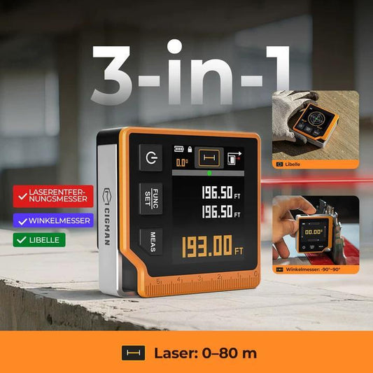 3-In-1 Rechargeable Laser Measuring Tool, 262Ft Laser Distance Meter & Level, 6 Units, 2.4'' Color Backlit Display, Area/Volume/Pythagorean Modes