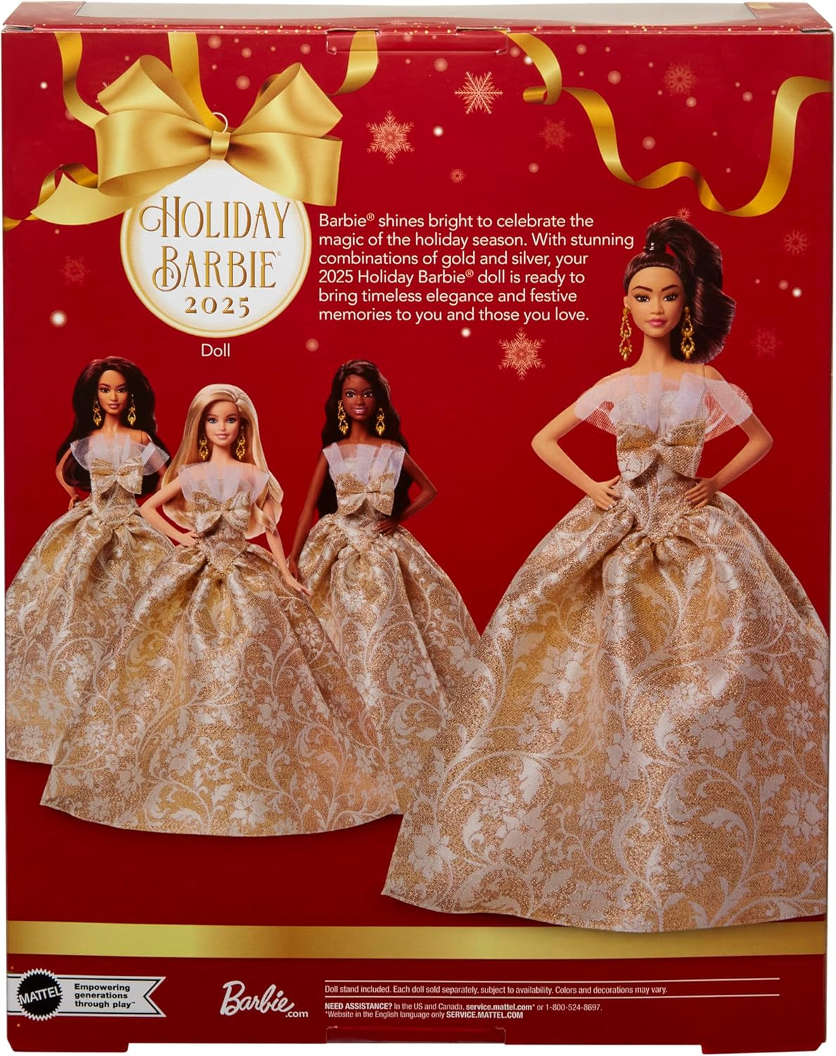 Signature 2025 Holiday Light Brown Hair Fashion Doll Wearing Silver & Gold Gown, Seasonal Collector in Displayable Packaging & Stand